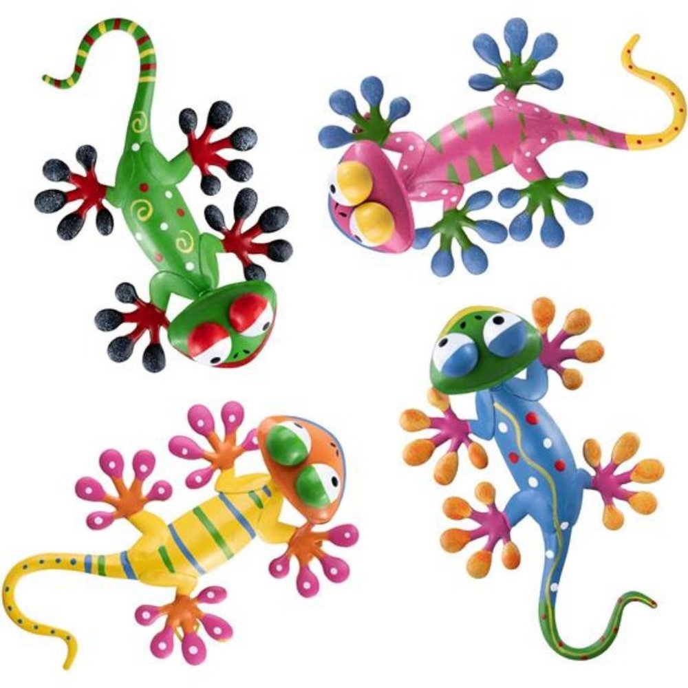 4 Pack Metal Geckos Inspirational Wall Art, Mexican Outdoor with Shaking Head